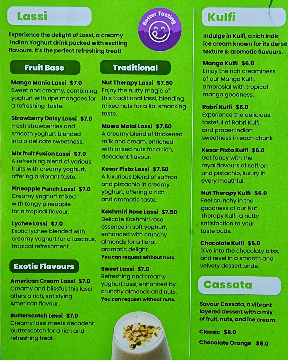 Menu, Lassi Waves