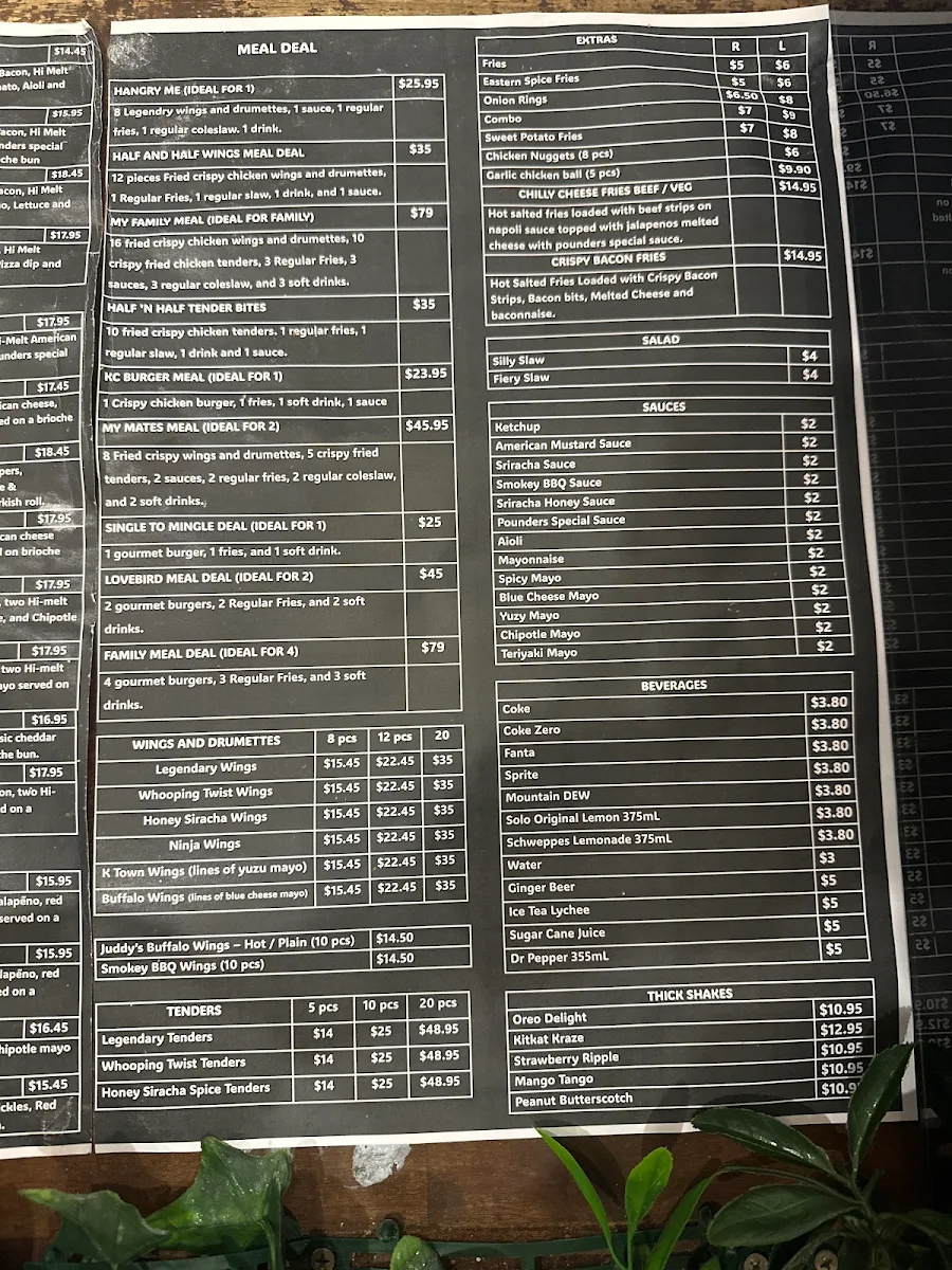 Menu, Pounders Burgers & Krispy Chook - Balwyn North