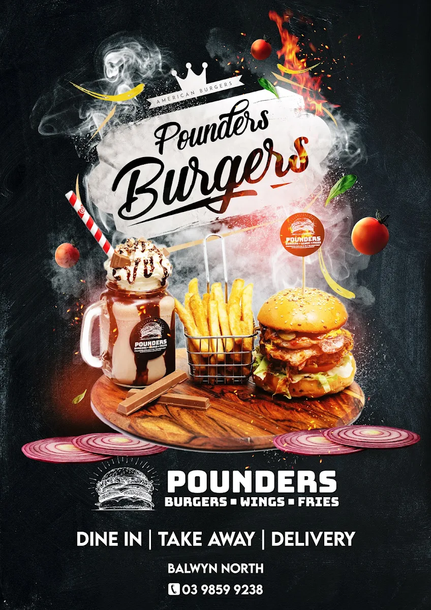 Menu, Pounders Burgers & Krispy Chook - Balwyn North