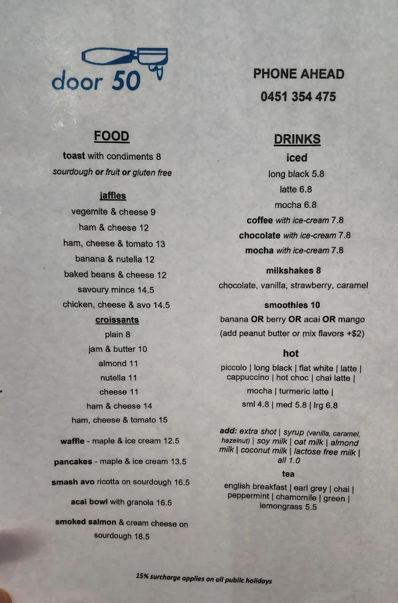 Menu, door 50