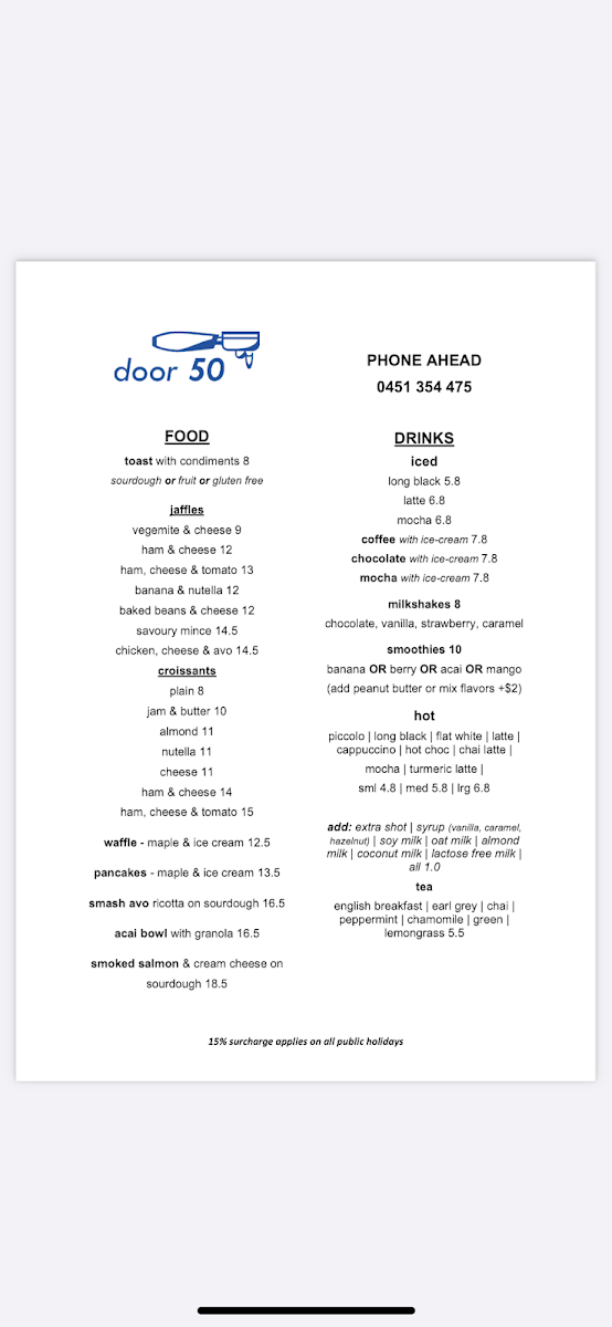 Menu, door 50