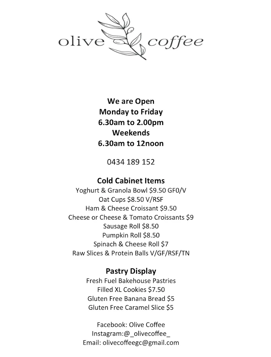 Menu, Olive Coffee