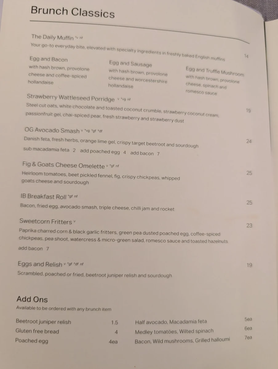 Menu, Industry Beans York St