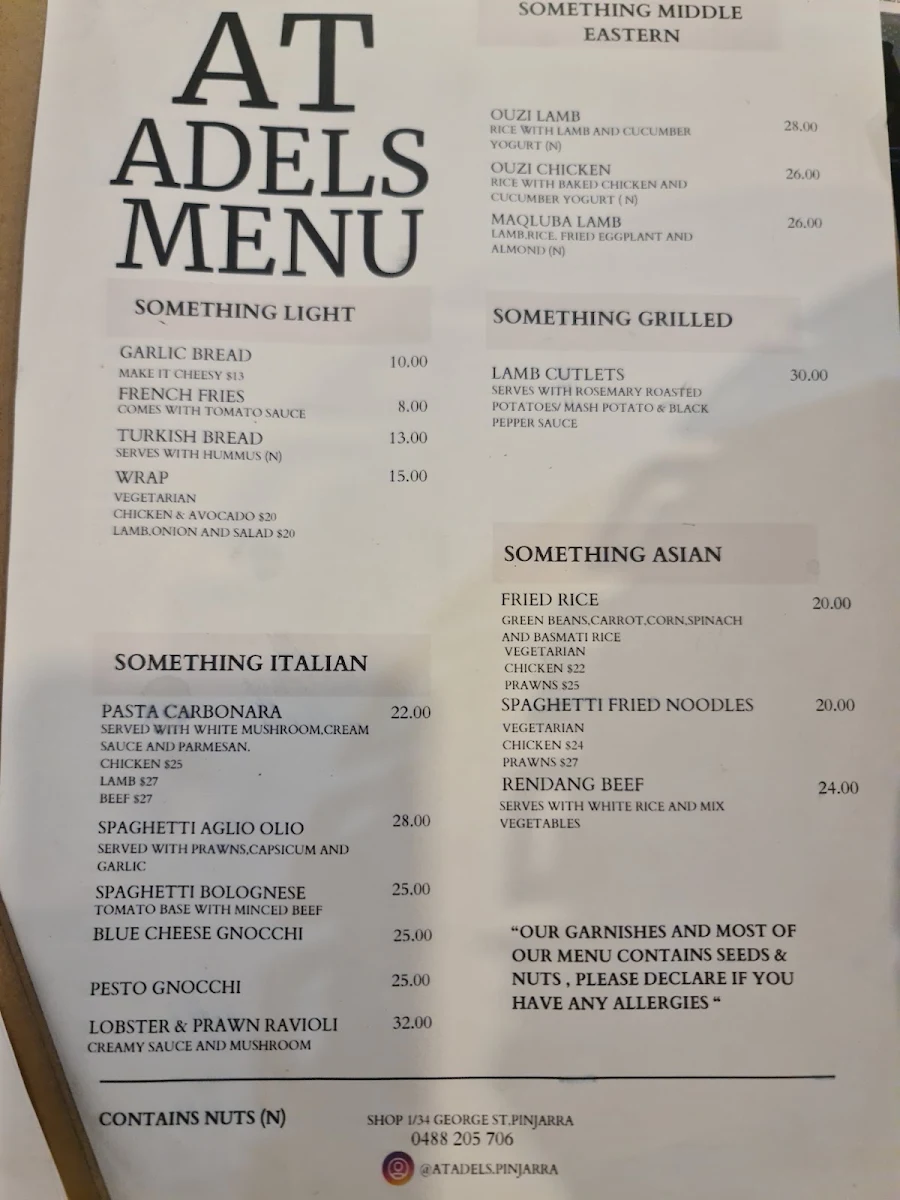 Menu, At Adels