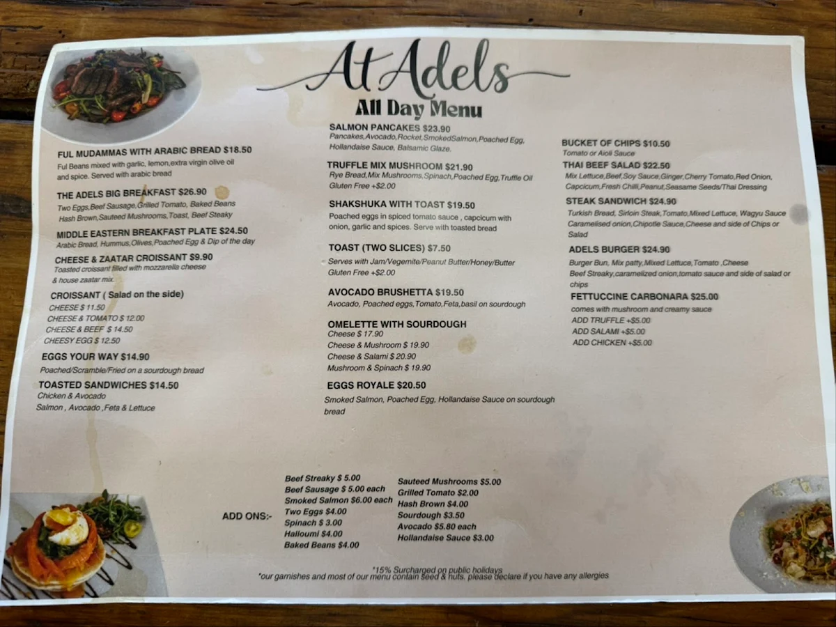 Menu, At Adels