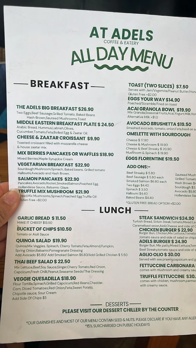 Menu, At Adels