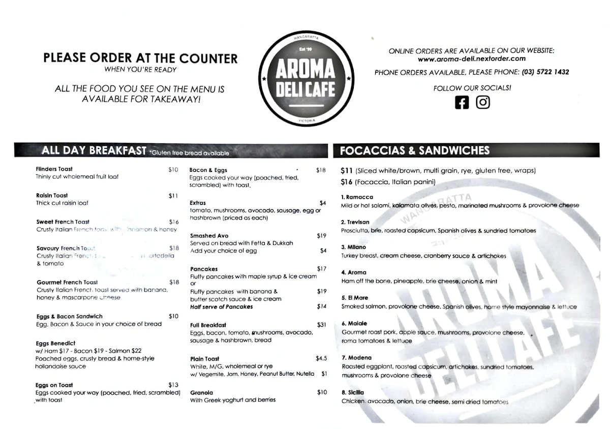 Menu, Aroma Deli Cafe