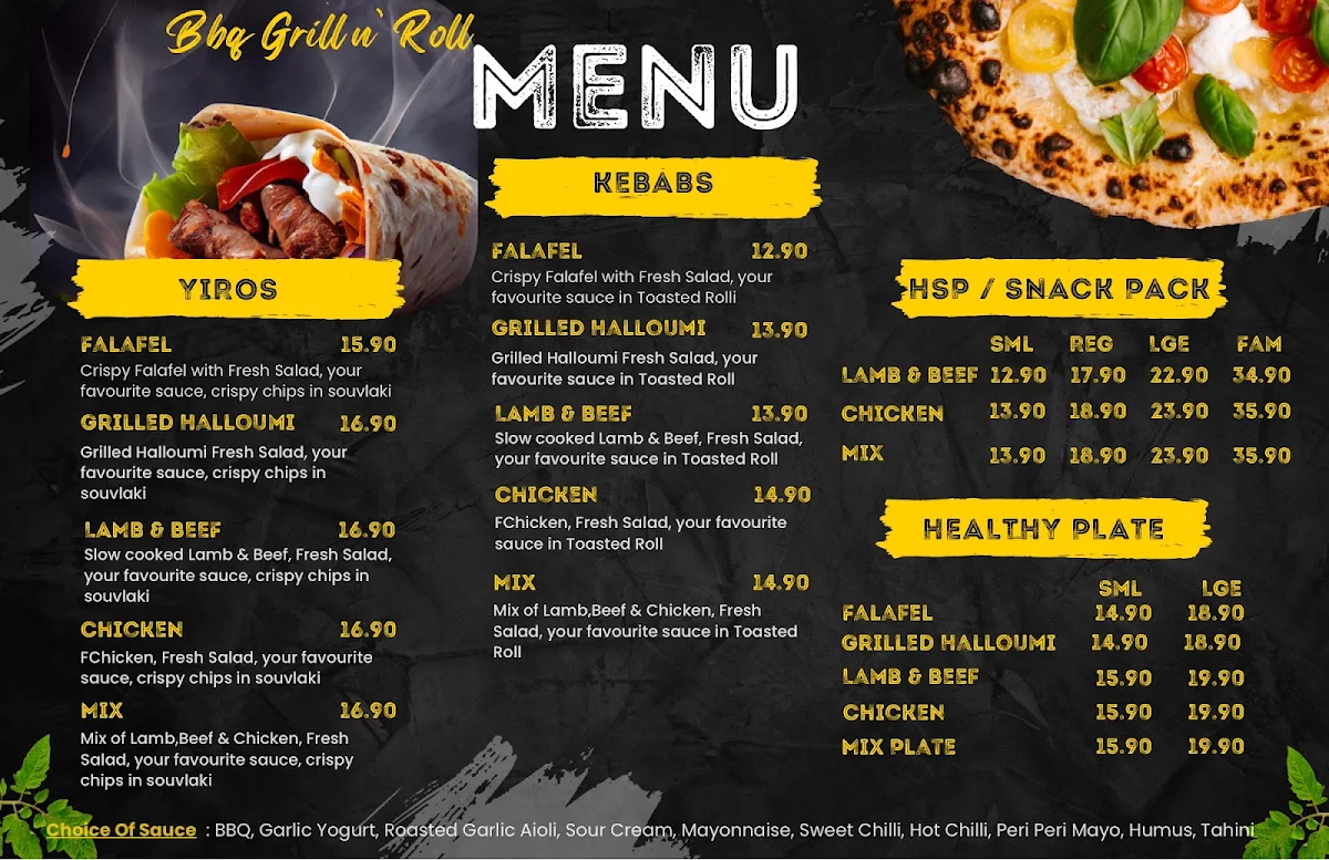 Menu, BBQ Grill N' Roll Kebab & Pizza -Wynnum / Manly