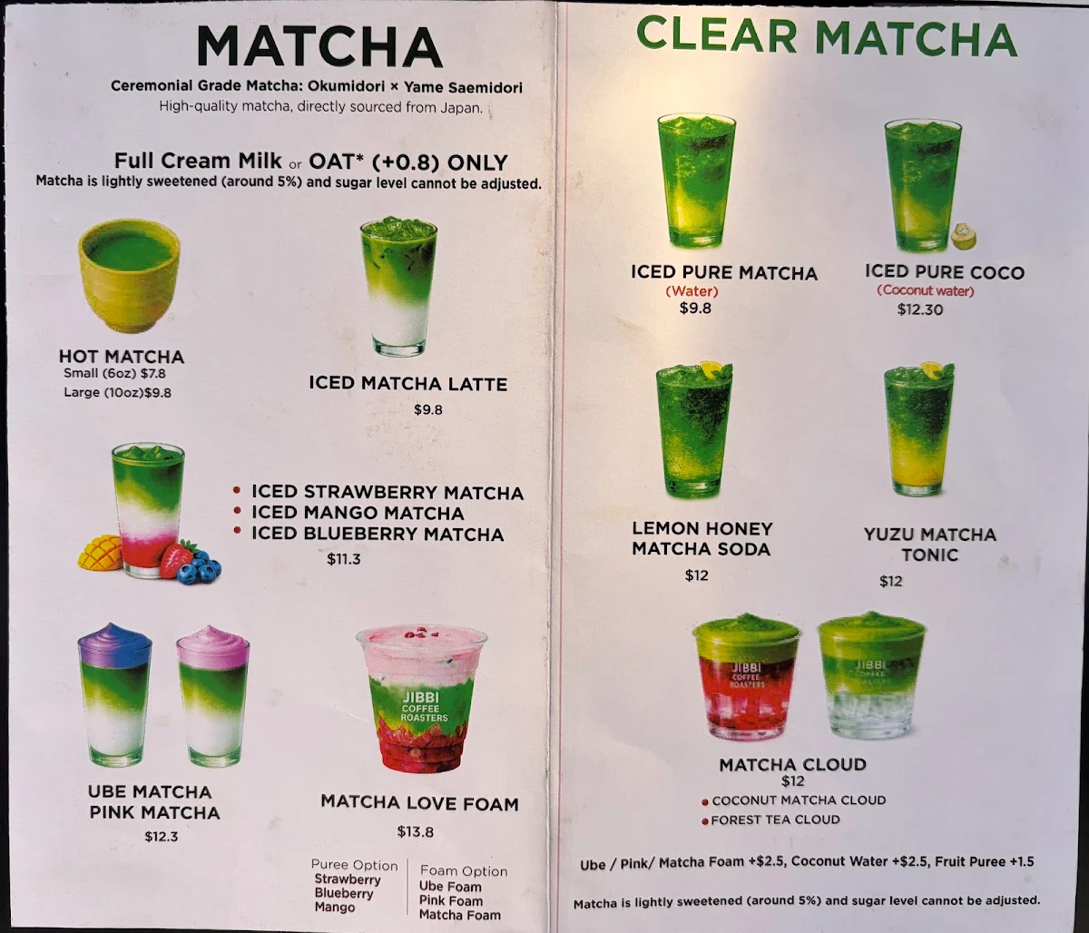 Menu, JIBBICOFFEE ROASTERS