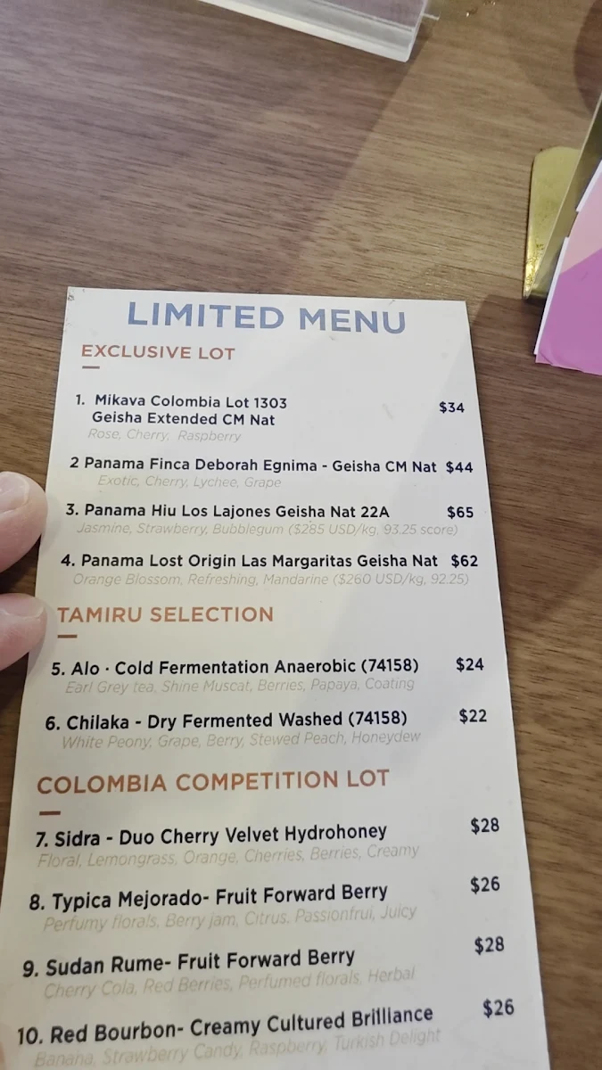 Menu, JIBBICOFFEE ROASTERS