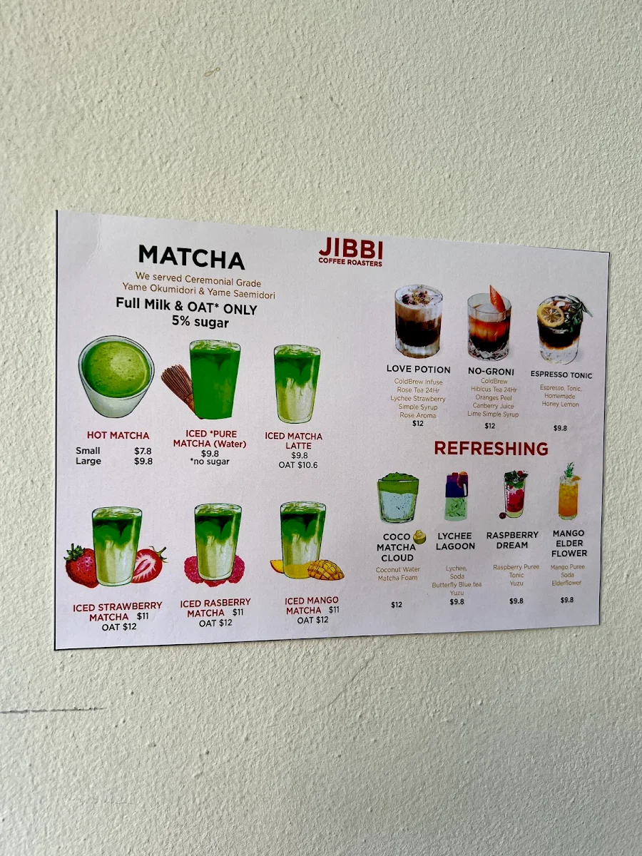 Menu, JIBBICOFFEE ROASTERS