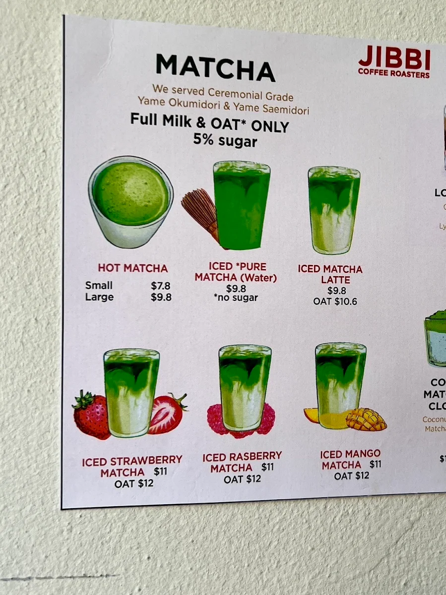 Menu, JIBBICOFFEE ROASTERS