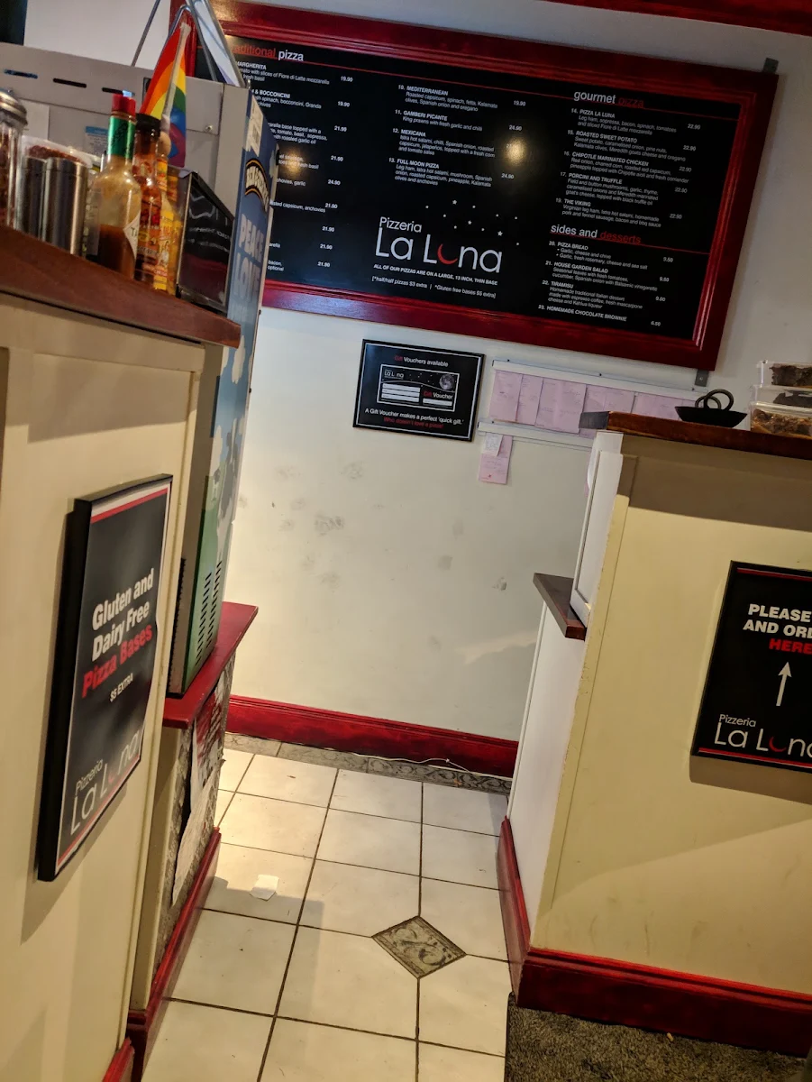 Menu, Pizzeria La Luna