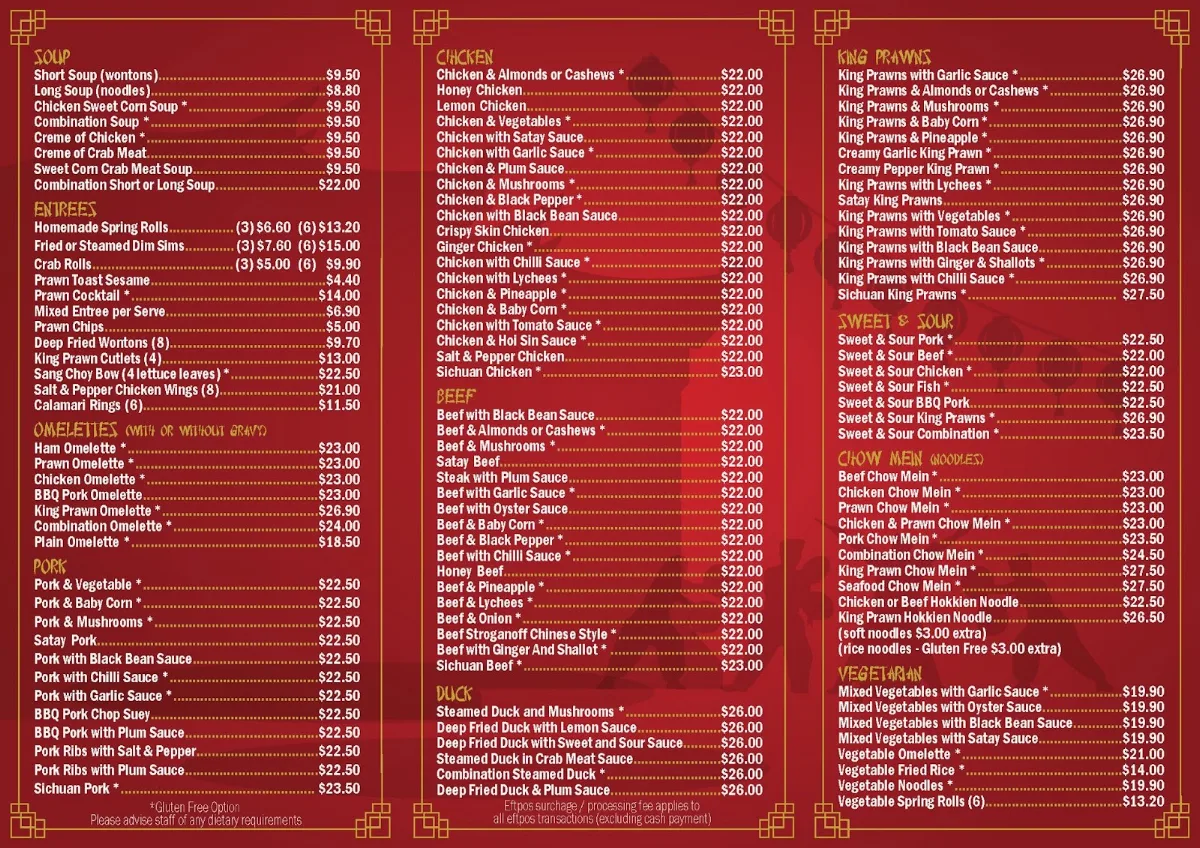 Menu, Happy Valley Beaudesert Chinese Family Restaurant