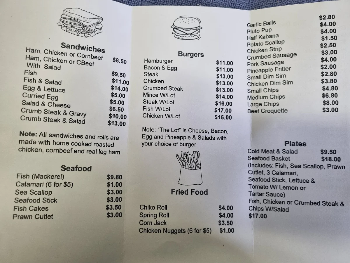 Menu, Mt Louisa Snack Bar