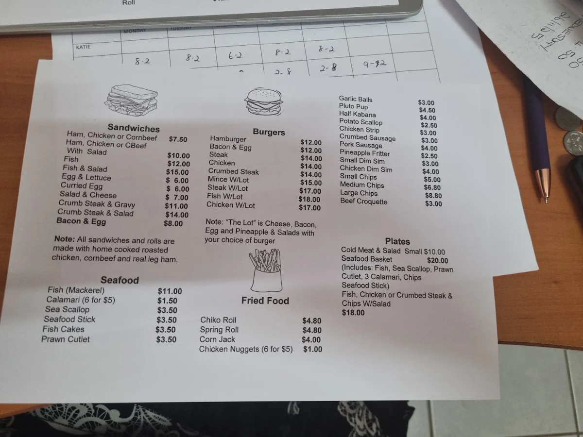 Menu, Mt Louisa Snack Bar