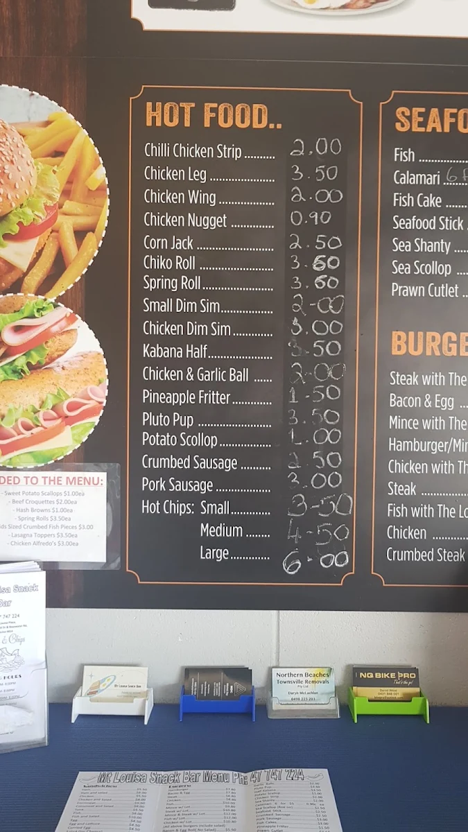 Menu, Mt Louisa Snack Bar