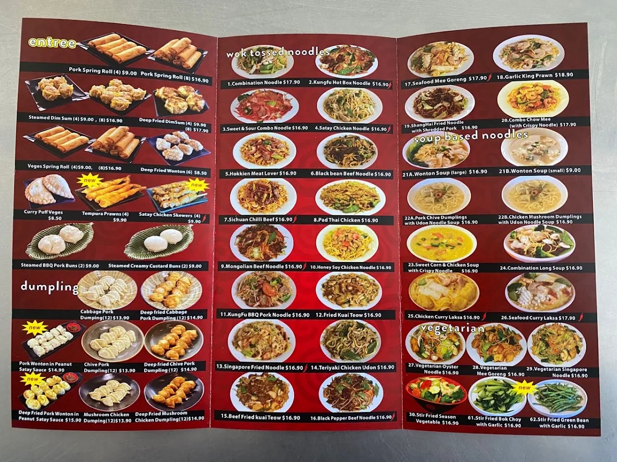 Menu, Kungfu Noodle & Dumpling