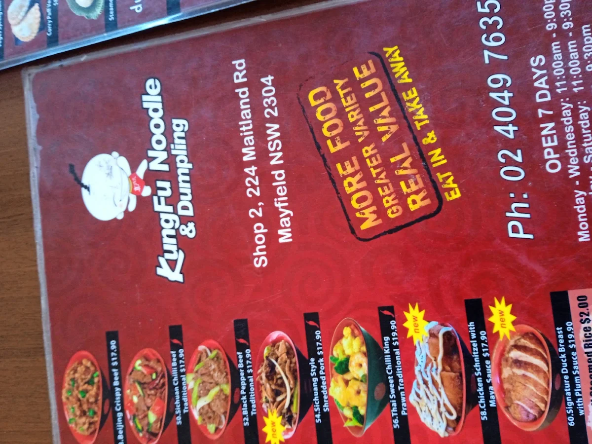 Menu, Kungfu Noodle & Dumpling