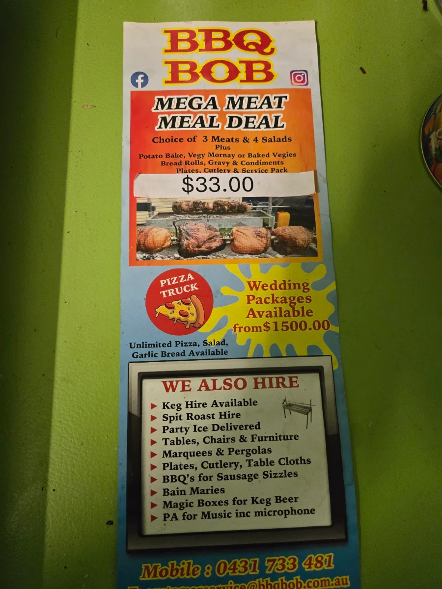 Menu, BBQ BOB Catering