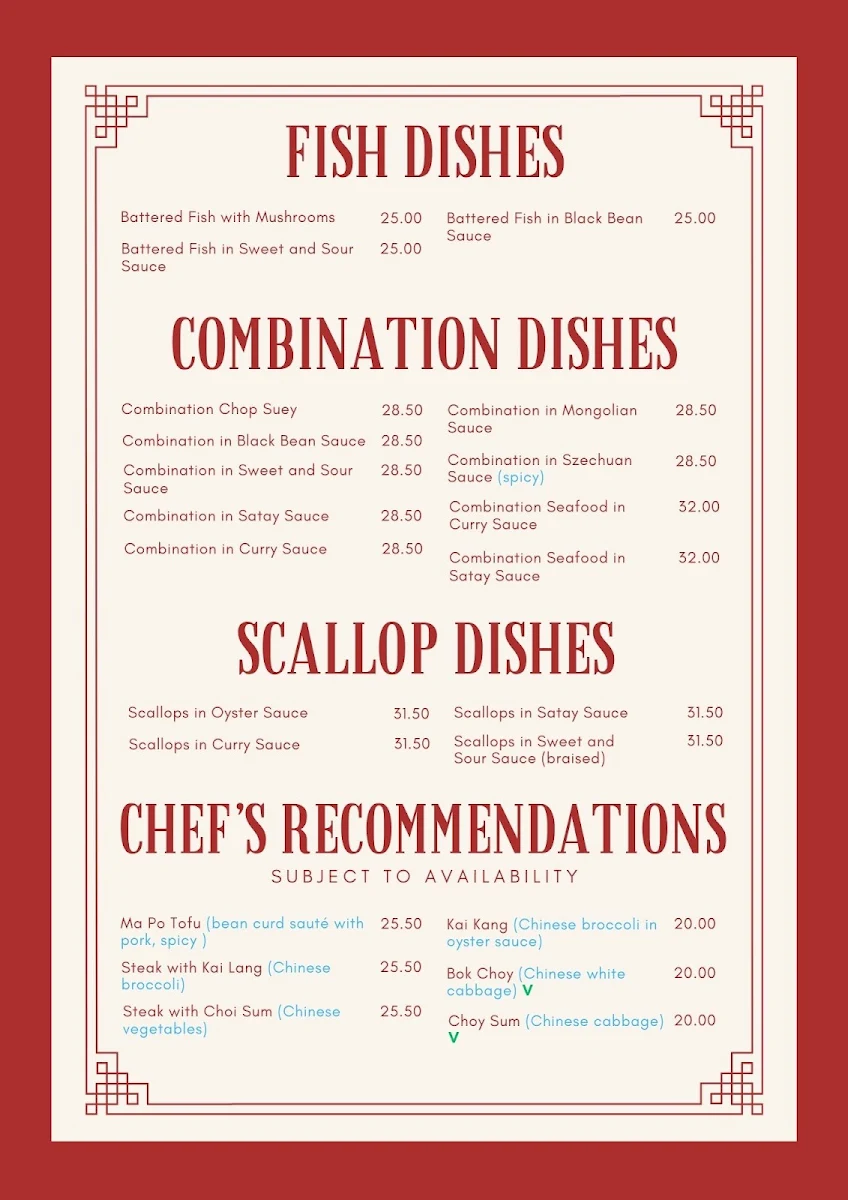 Menu, Kilmore Palace
