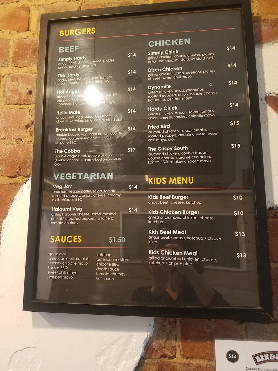 Menu, Harding's Burger Joint Brunswick