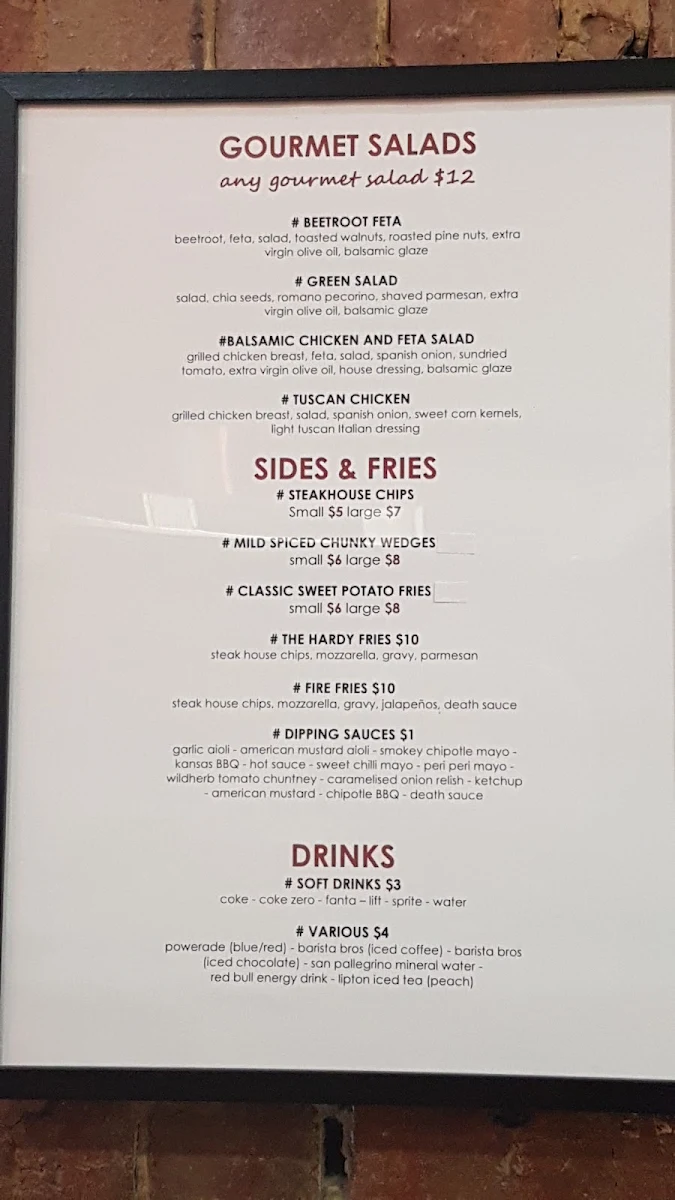 Menu, Harding's Burger Joint Brunswick