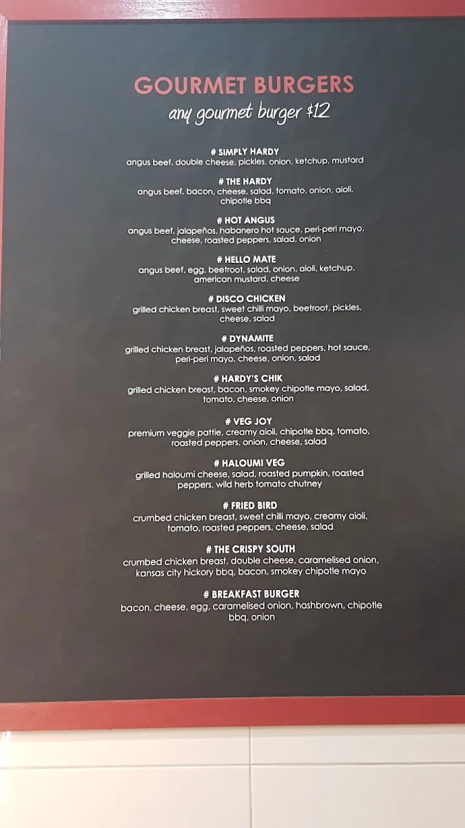 Menu, Harding's Burger Joint Brunswick