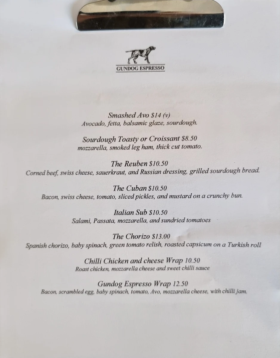 Menu, Gundog Espresso