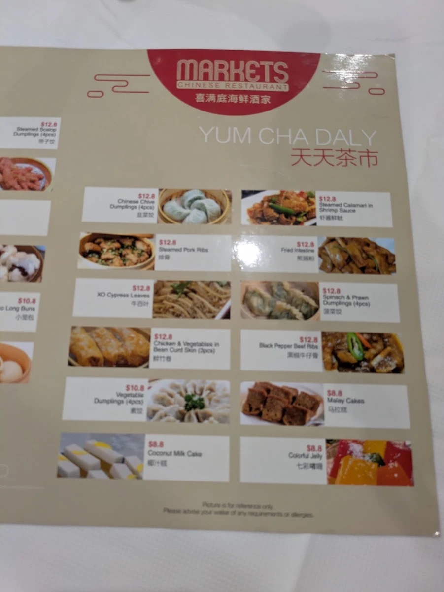 Menu, Markets Chinese Restaurant