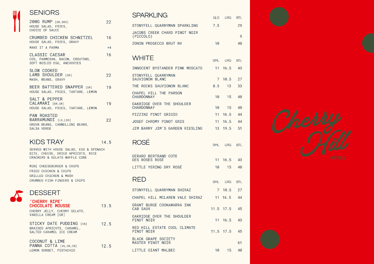 Menu, Cherry Hill Hotel