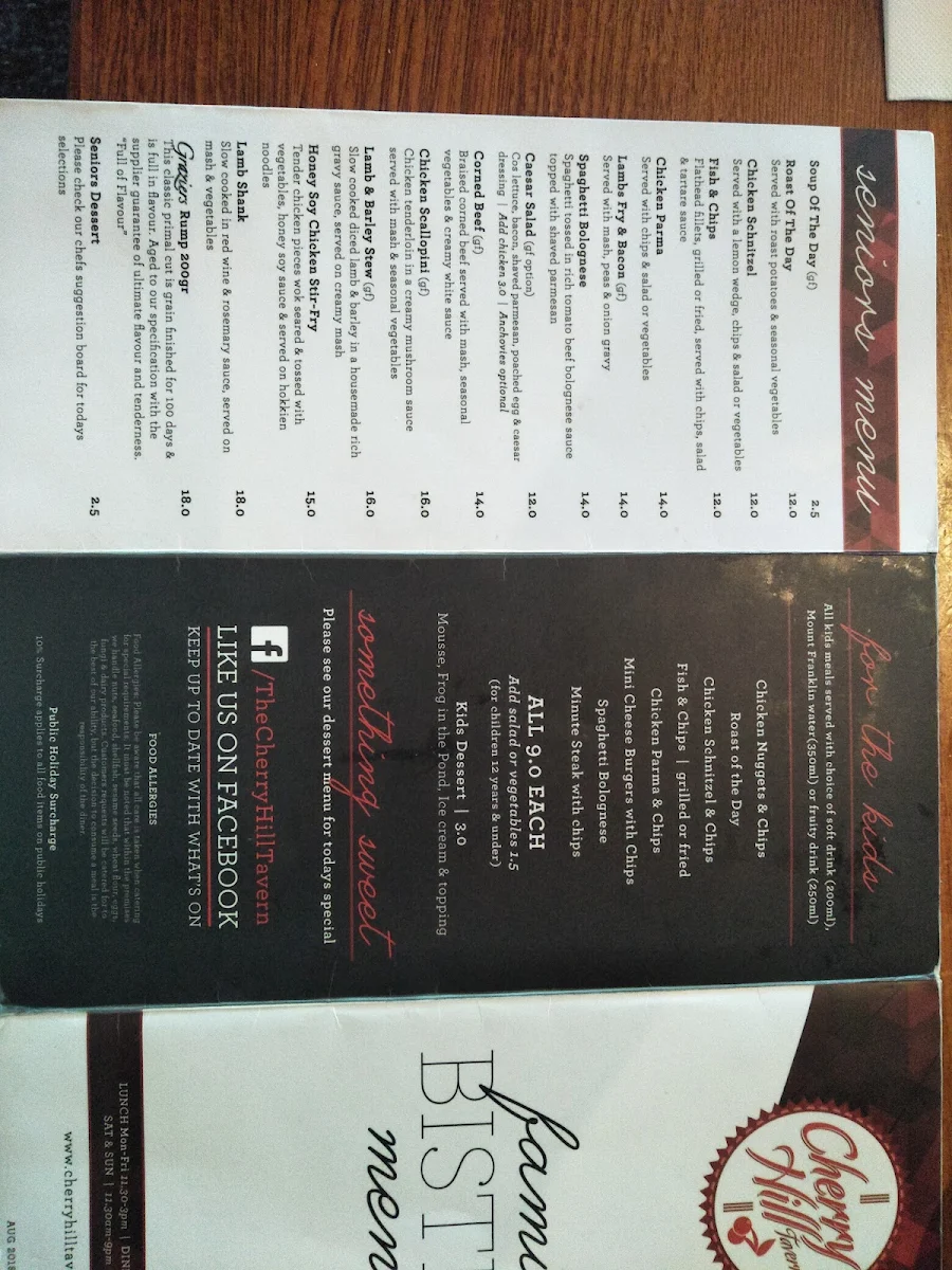 Menu, Cherry Hill Hotel