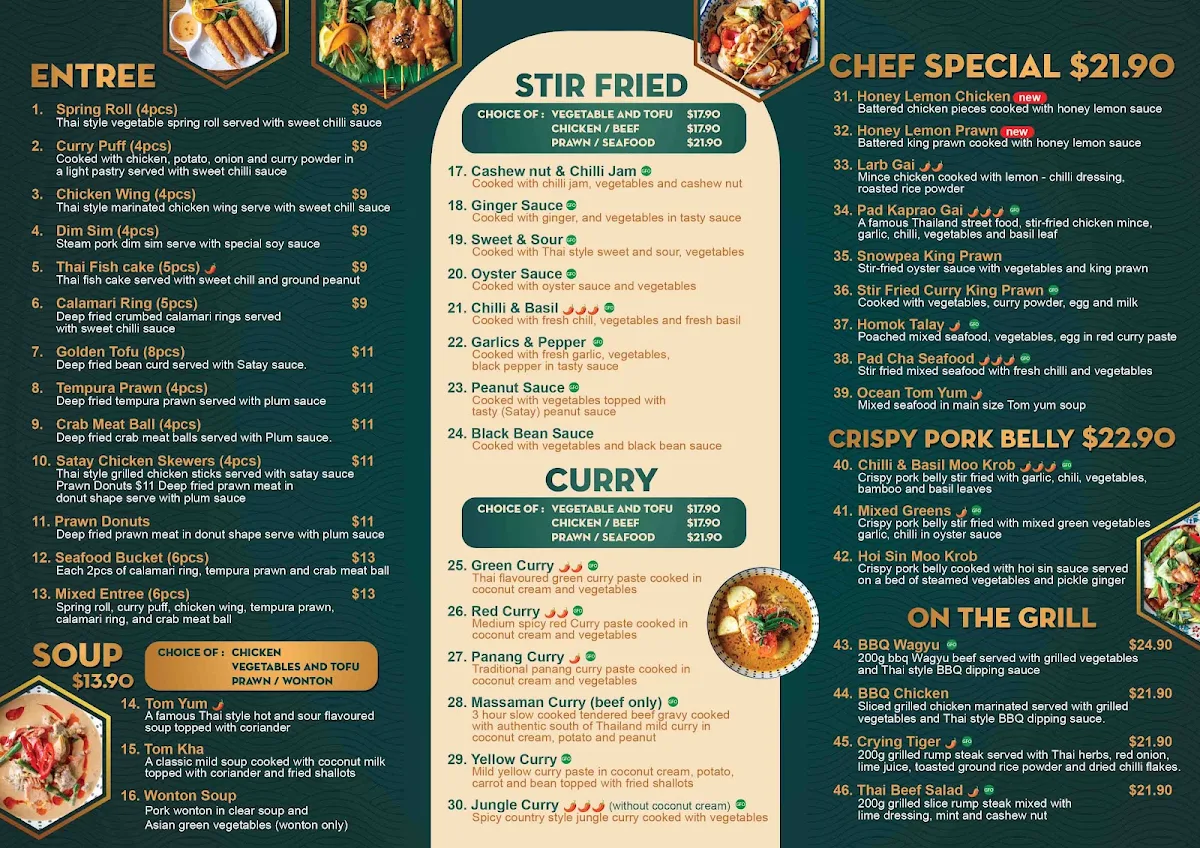 Menu, Pakpum Thai