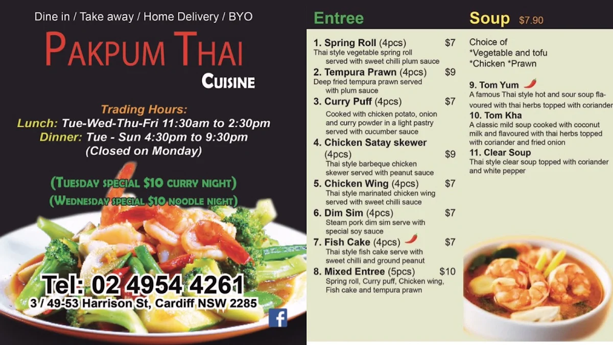 Menu, Pakpum Thai