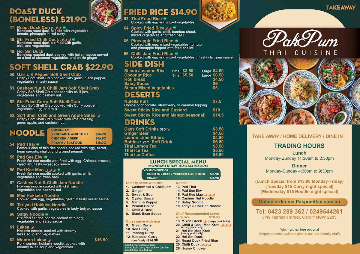 Menu, Pakpum Thai