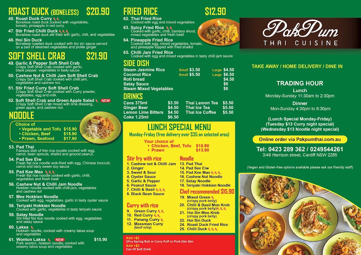 Menu, Pakpum Thai