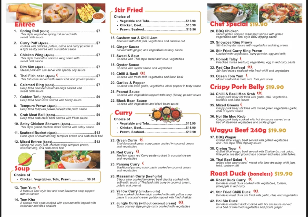 Menu, Pakpum Thai
