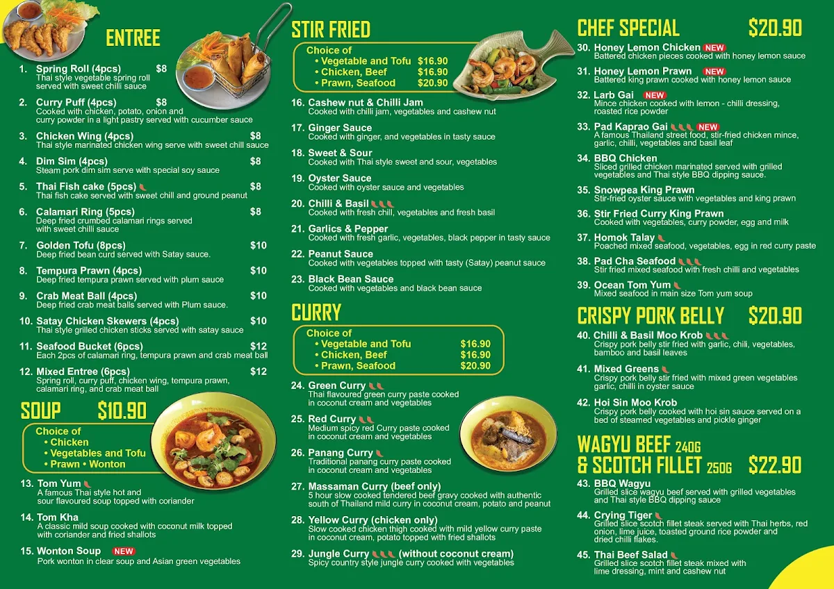 Menu, Pakpum Thai