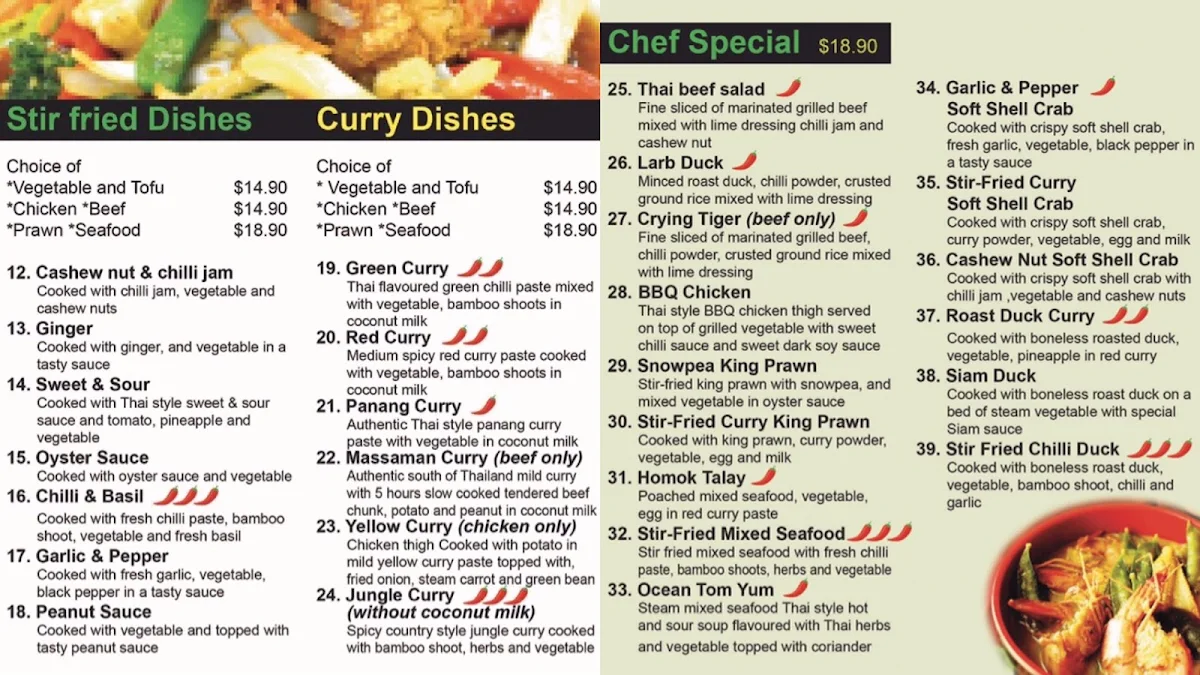 Menu, Pakpum Thai