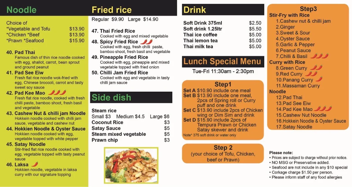 Menu, Pakpum Thai