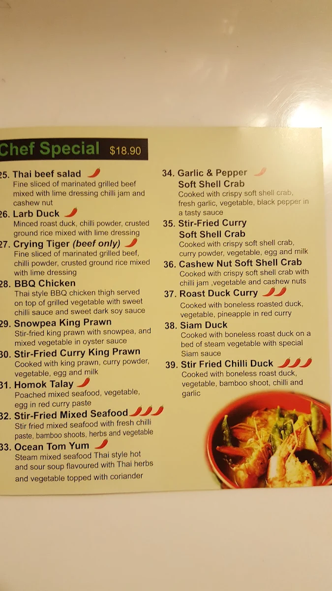Menu, Pakpum Thai