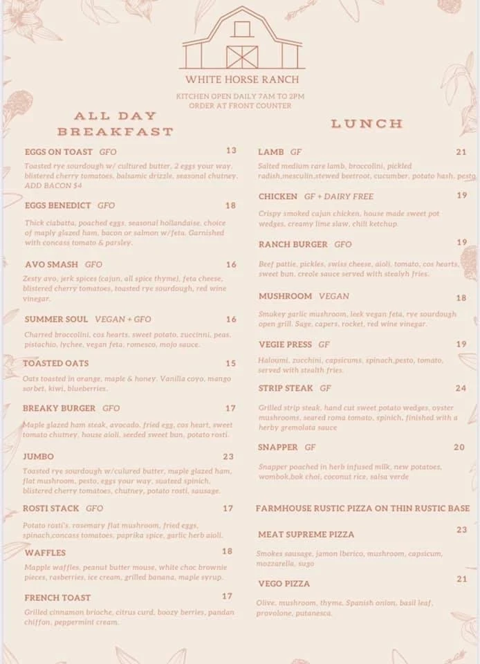 Menu, White Horse Ranch