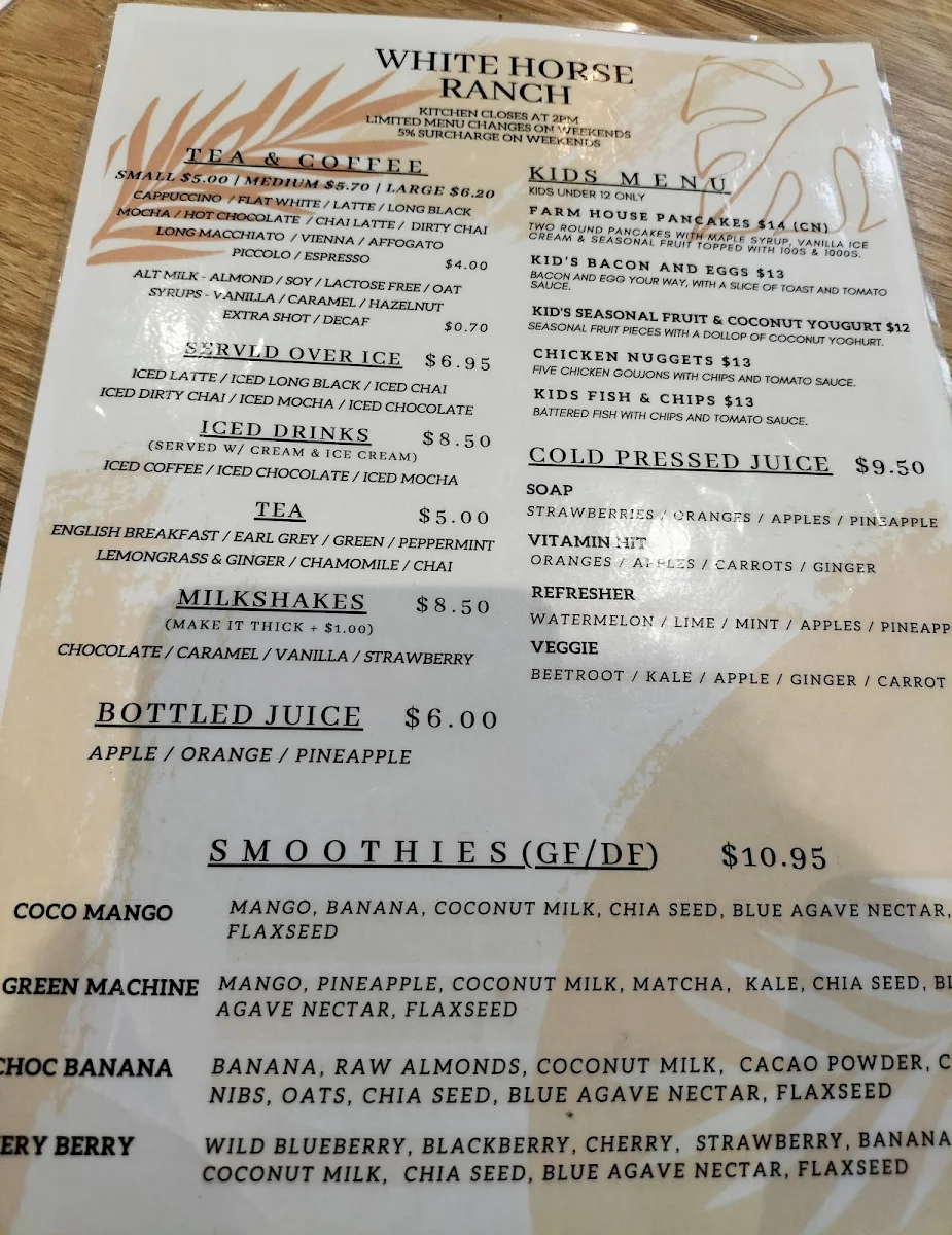 Menu, White Horse Ranch