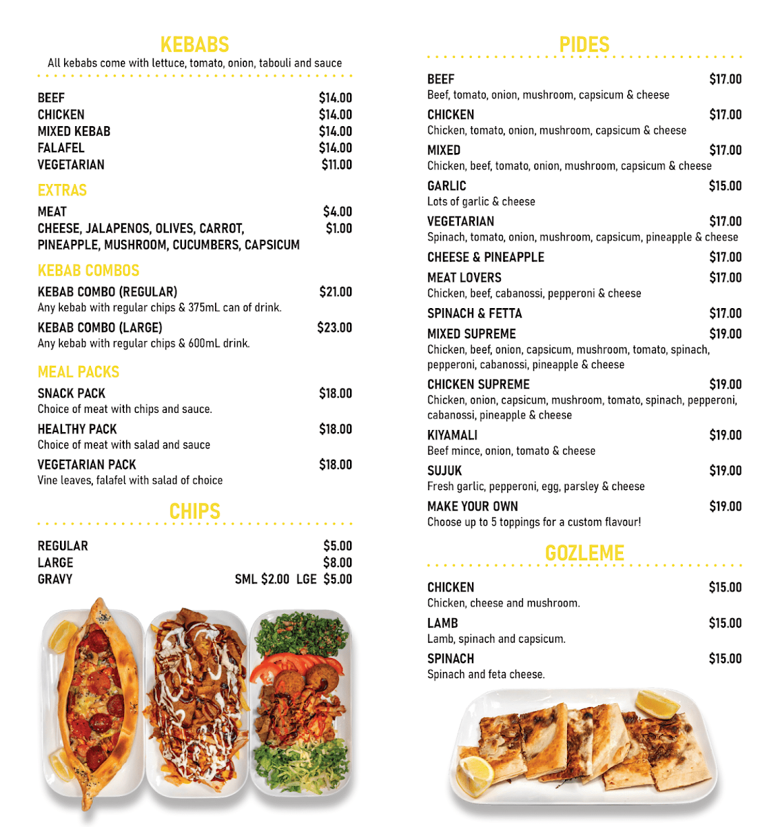 Menu, Noor Kebabs