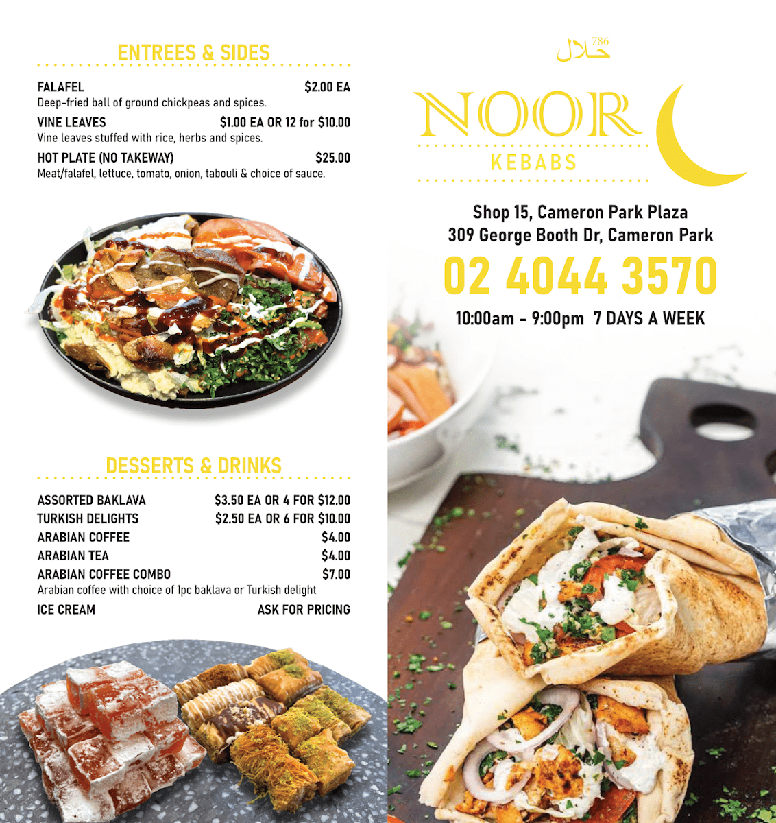 Menu, Noor Kebabs