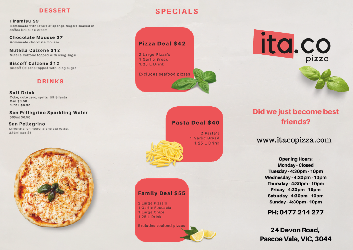 Menu, ITA.CO Pizza