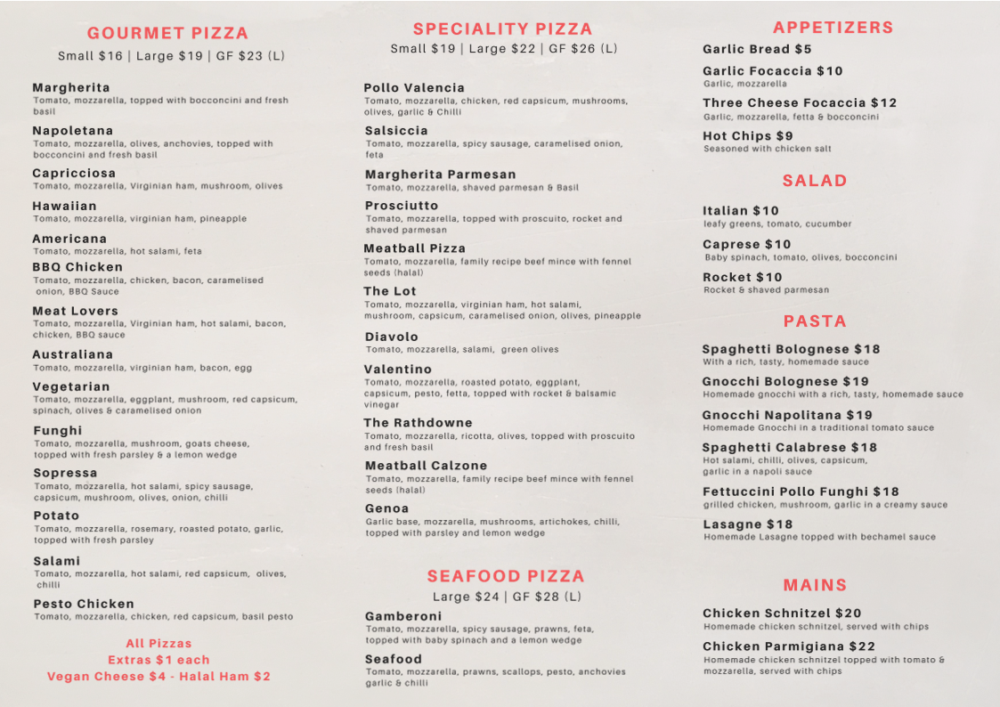 Menu, ITA.CO Pizza