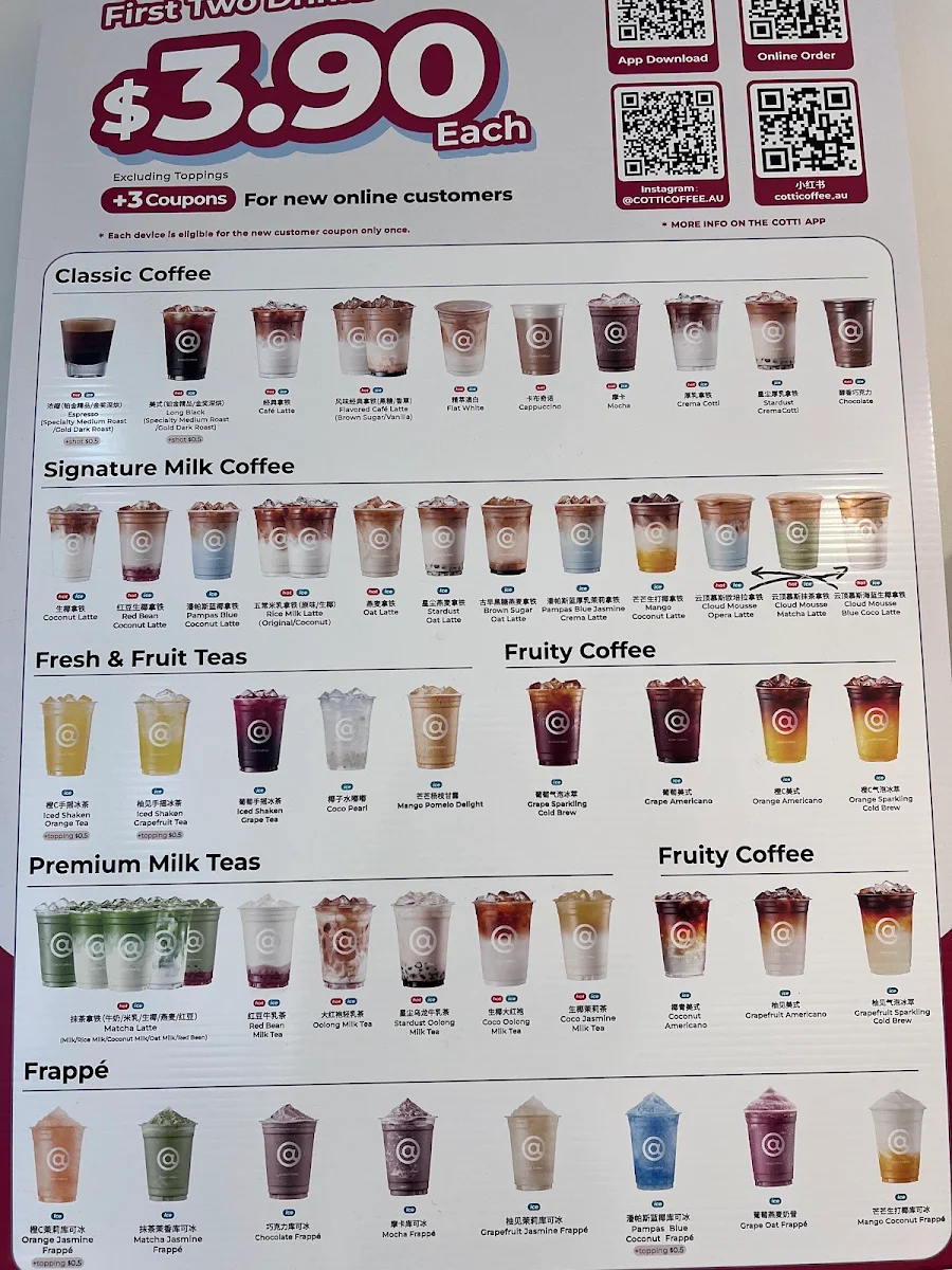 Menu, Cotti Coffee (Barrack St)