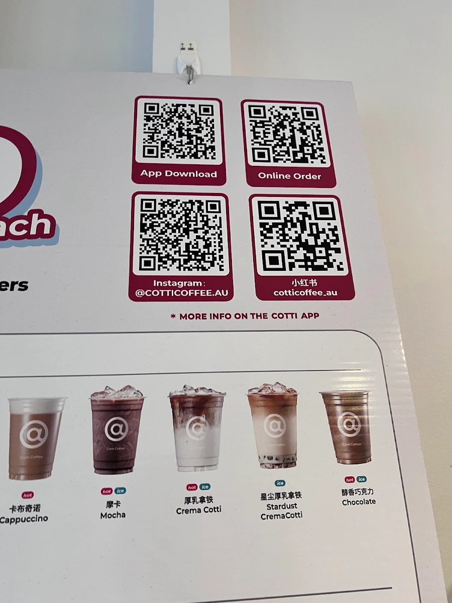 Menu, Cotti Coffee (Barrack St)