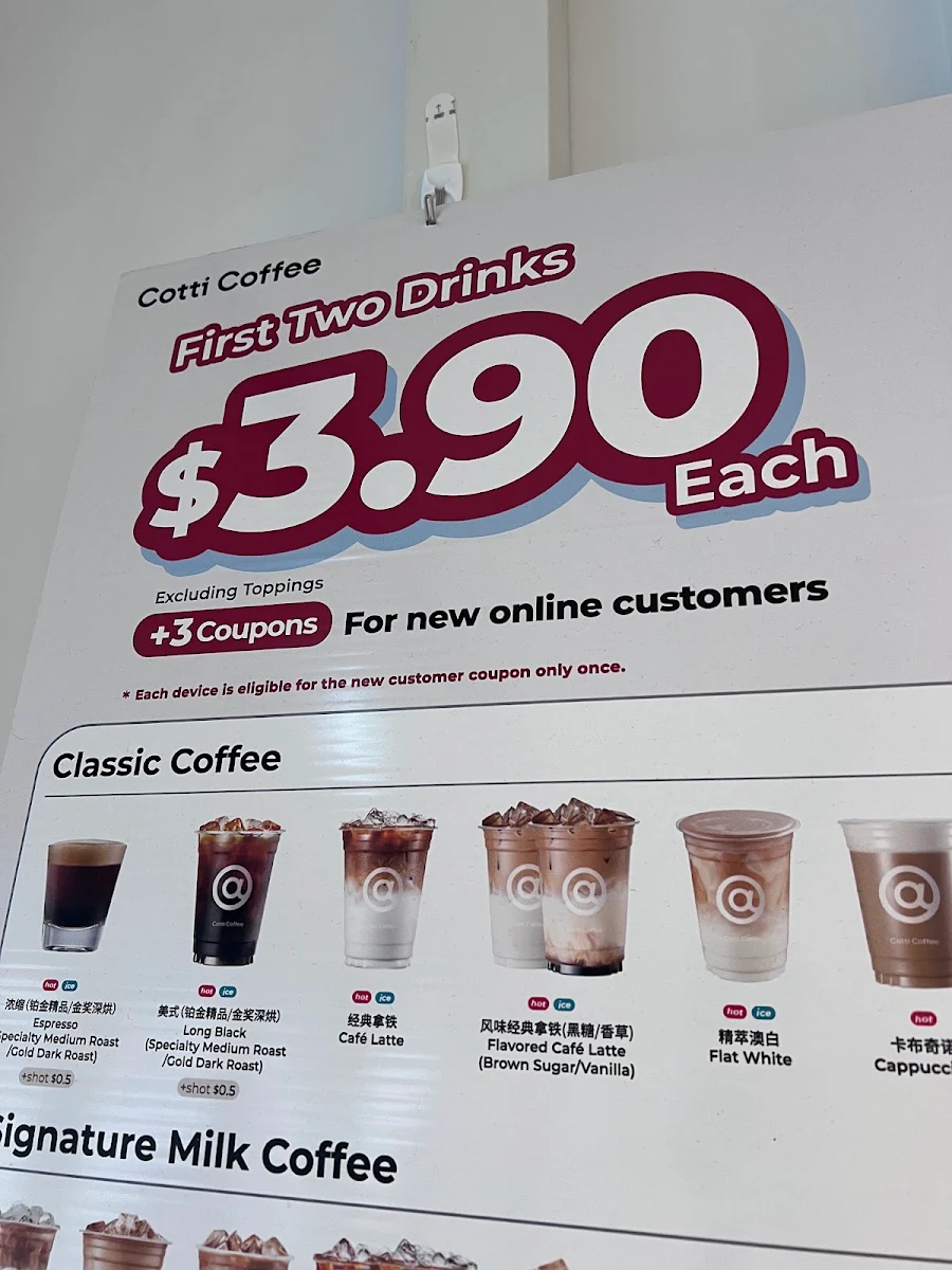 Menu, Cotti Coffee (Barrack St)